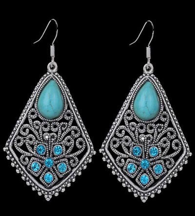 Turquoise and Gems Dangling Earrings 