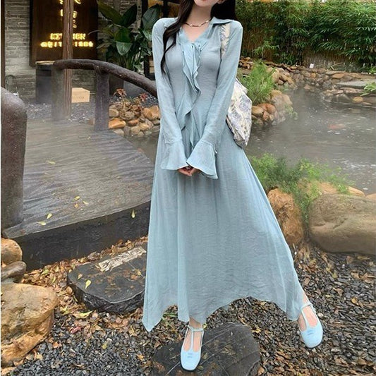 French Vintage Ruffled Long Sleeve Shirt Outfit