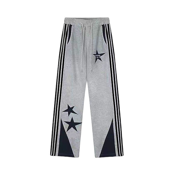 Vintage Star Embroidered Wide Leg Pants For Women Striped