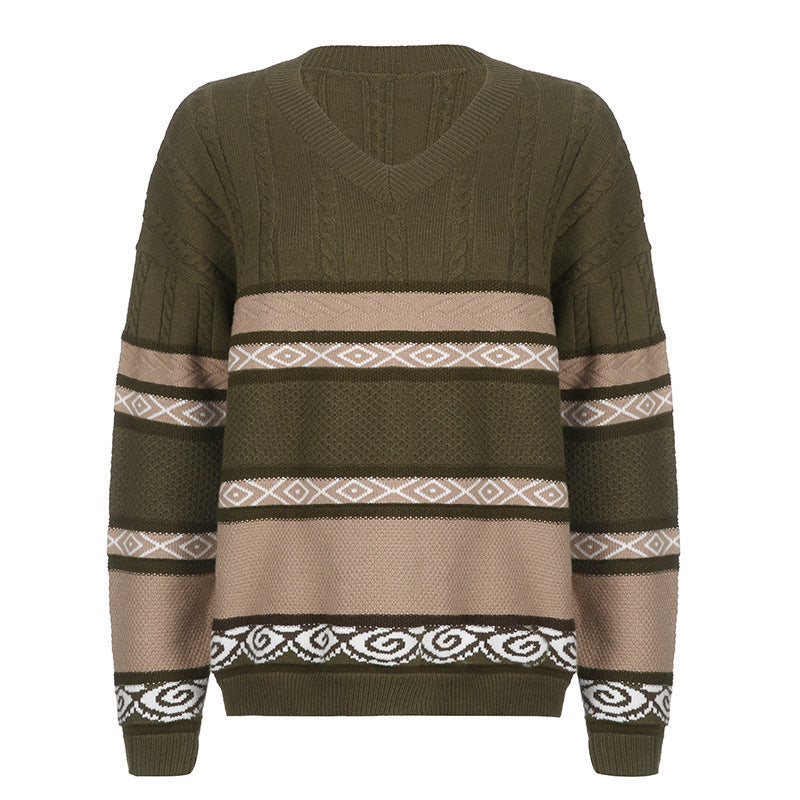 Lazy Style Retro Stripe Long Sleeve Sweater Girl