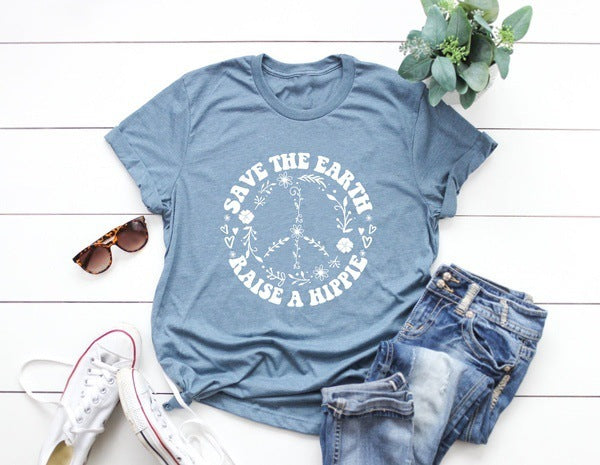 Save The Earth Raise A Hippie Print Short Sleeve