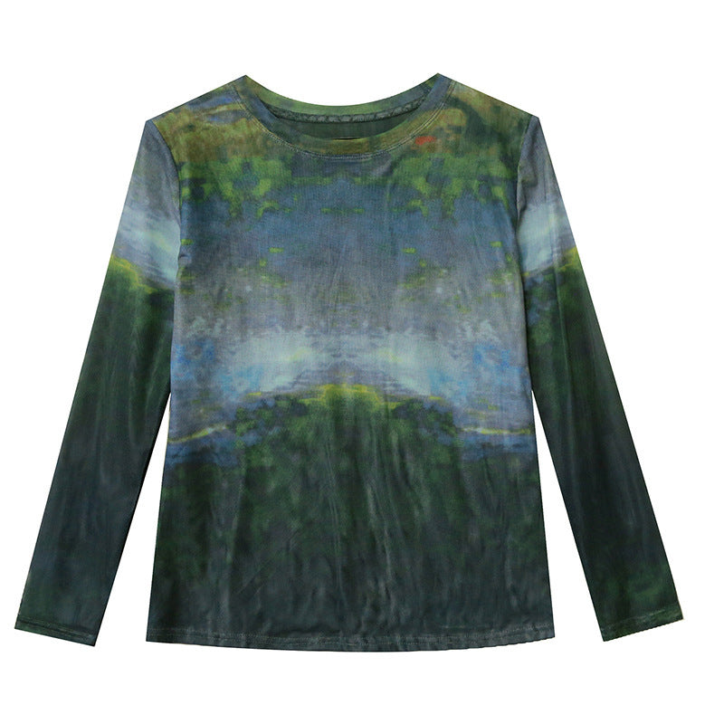 Fall Winter Fashion Voile Printed Slim Top