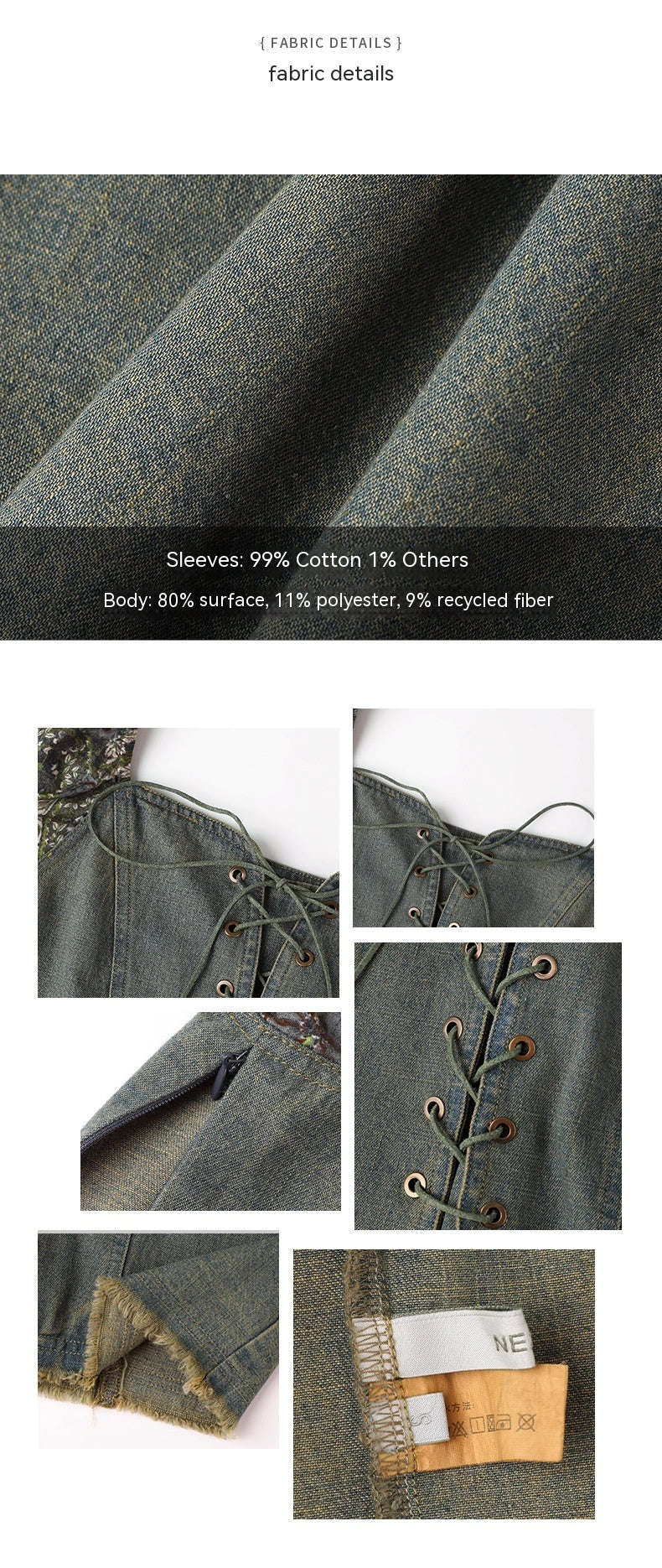 French Floral Long Sleeve Retro Lace-up Denim Shirt