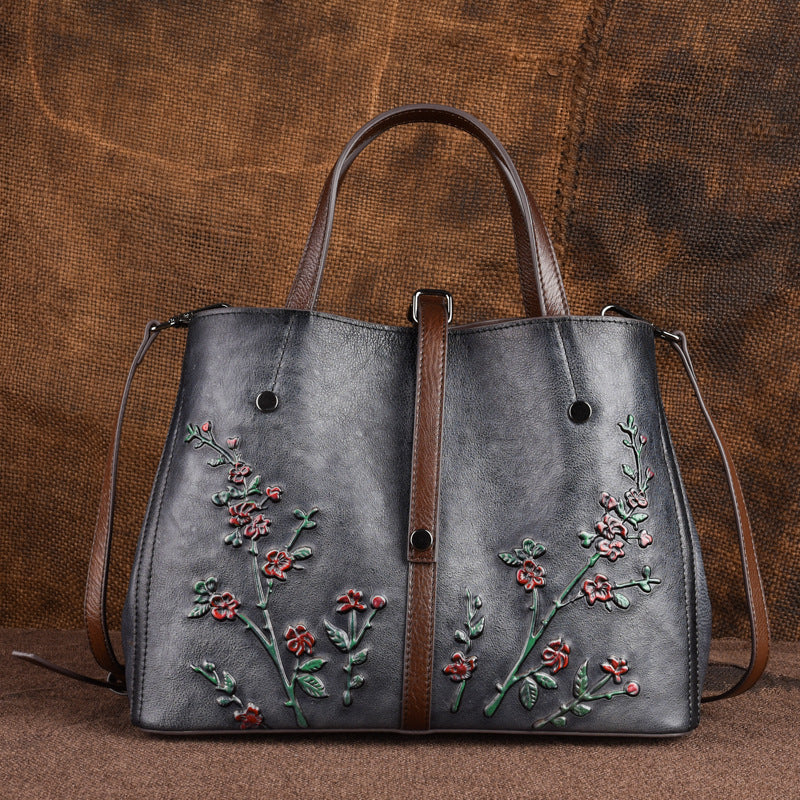 Vintage Embossed Leather Diagonal Handbag