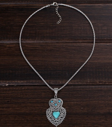 Pattern vintage earrings necklace diamond carving turquoise jewelry hollow