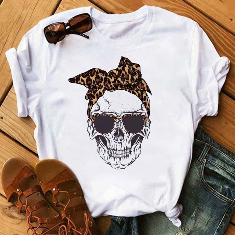 White skull tiger print tee