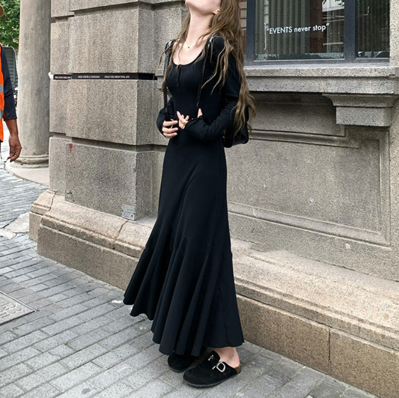 Retro Women's Clothing Black Primer Fishtail Dress