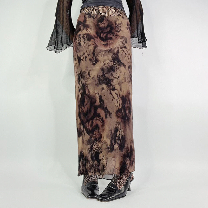 Women's Vintage Rose Print Skirt