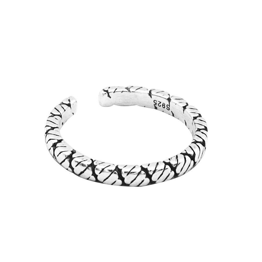 Ins Temperament Cold Wind Jewelry S925 Sterling Silver Vintage Texture Ring