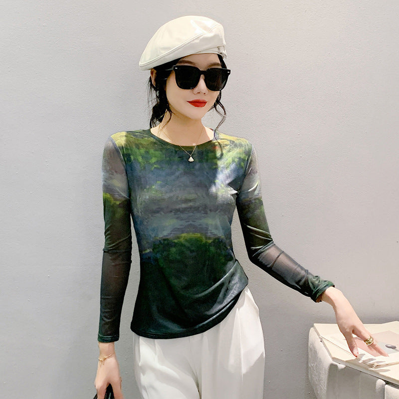 Fall Winter Fashion Voile Printed Slim Top