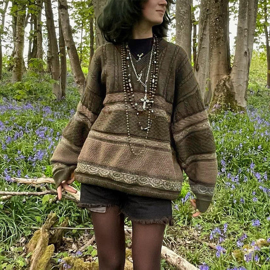 Lazy Style Retro Stripe Long Sleeve Sweater Girl