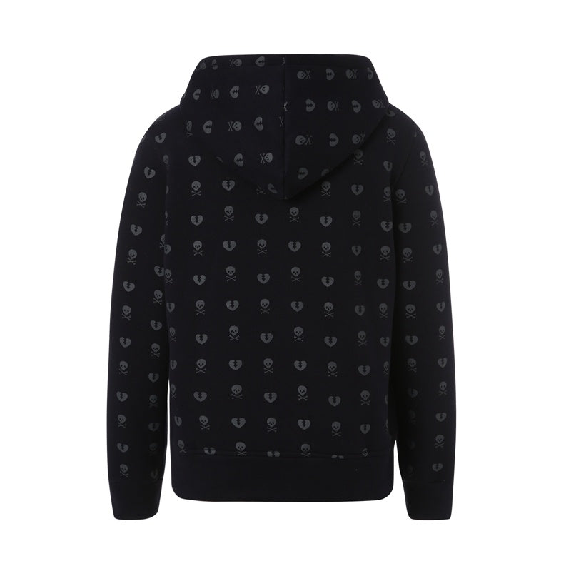90s Vintage Skulls Print Black Sweatshirt Zipper Long Sleeve