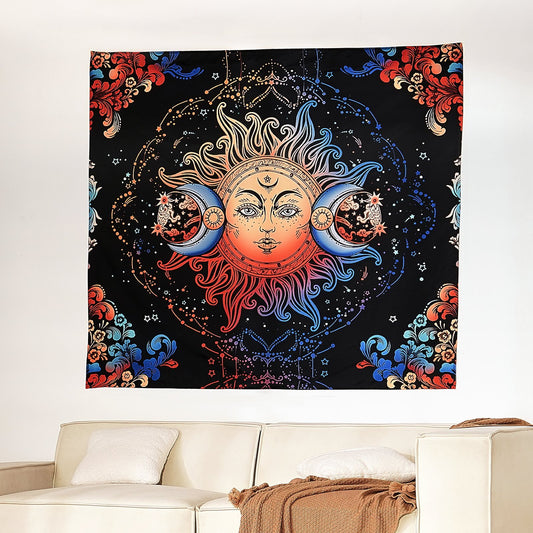 Sun And Moon Tapestry Psychedelic Mystic Floral Aesthetic Vintage Tapestry