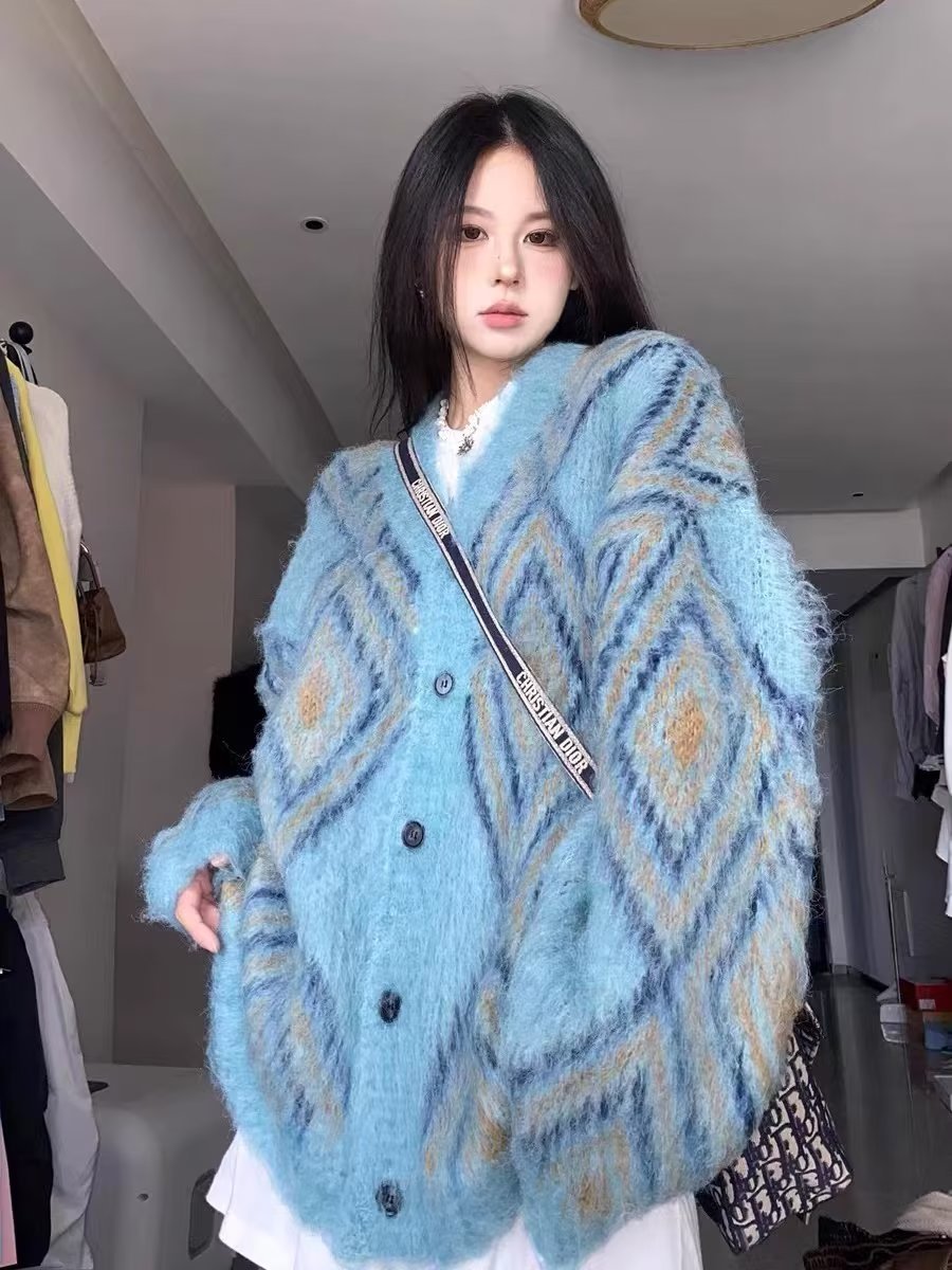 Autumn Winter Retro Long Wool Knitted Cardigan Women's Retro Loose